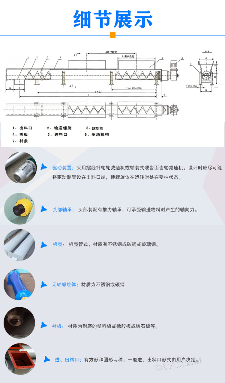 管式無(wú)軸螺旋輸送機(jī)細(xì)節(jié)